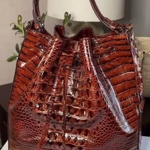 Brahmin Rich Brown Crocodile-Embossed Shoulder Bag